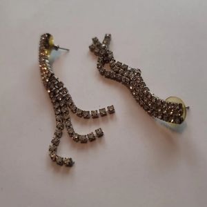 Silvertone Rhinestone Drip Strip Pierced Earring